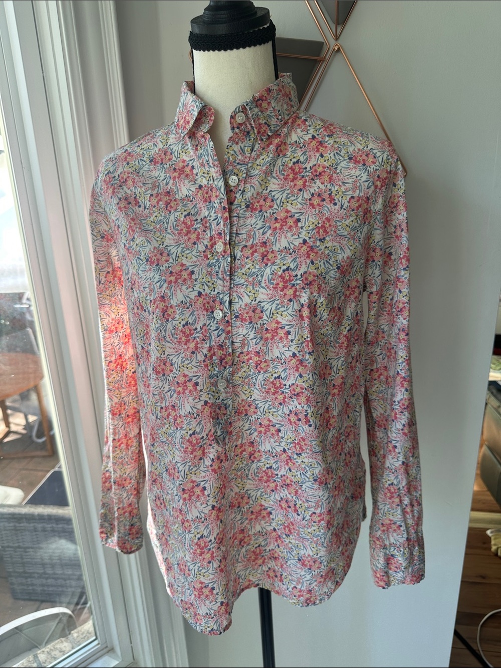 J.Crew x LIBERTY OF LONDON Art Fabric Floral Half Button-Up Shirt Pink White 4
